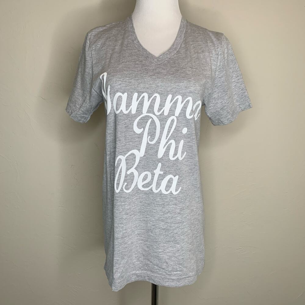 Gamma Phi Beta Grey V Neck T Shirt Script Like New Sz Small